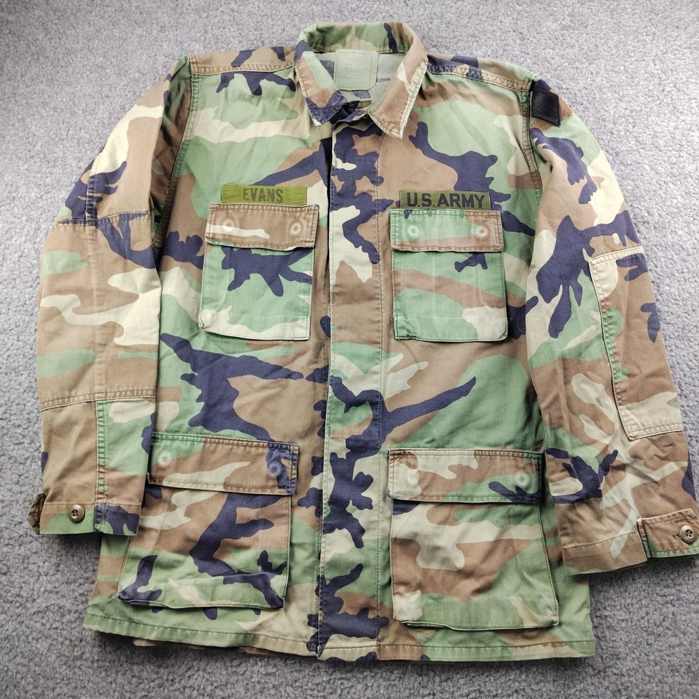 VTG US Army Woodland Camo BDU Field Coat Shirt Size Small Long Mens Ripstop